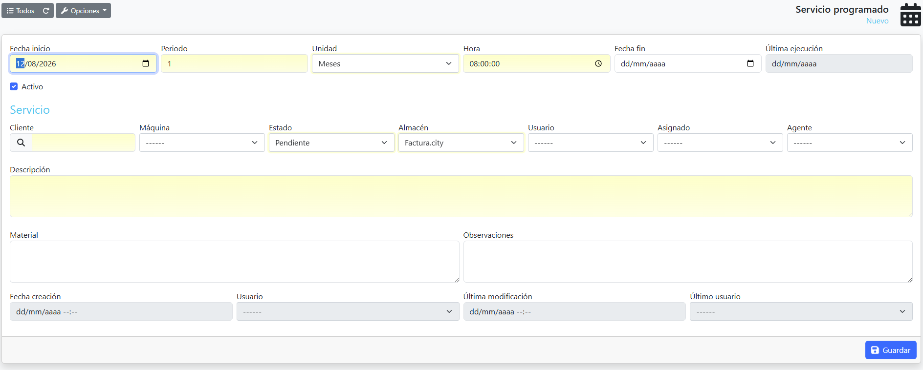 Crear servicio programado