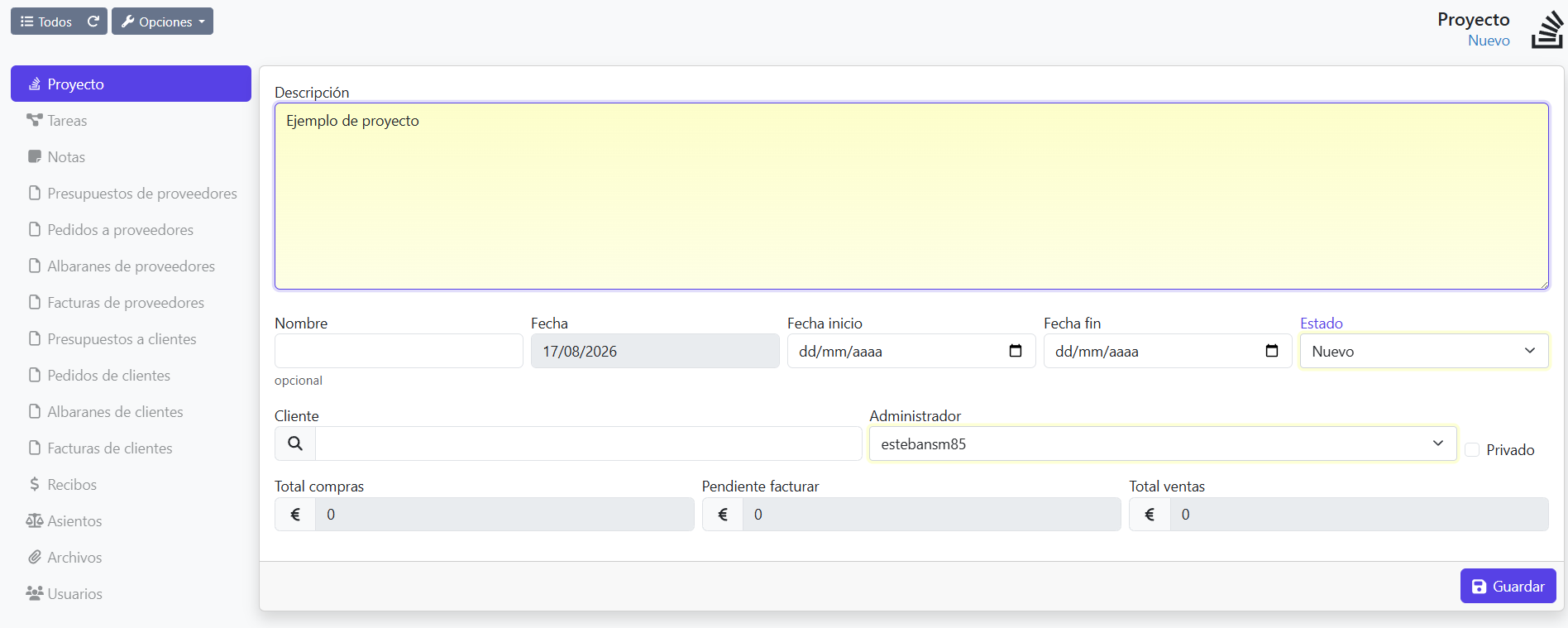 nuevo proyecto