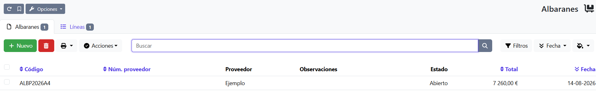 Nuevo albaran
