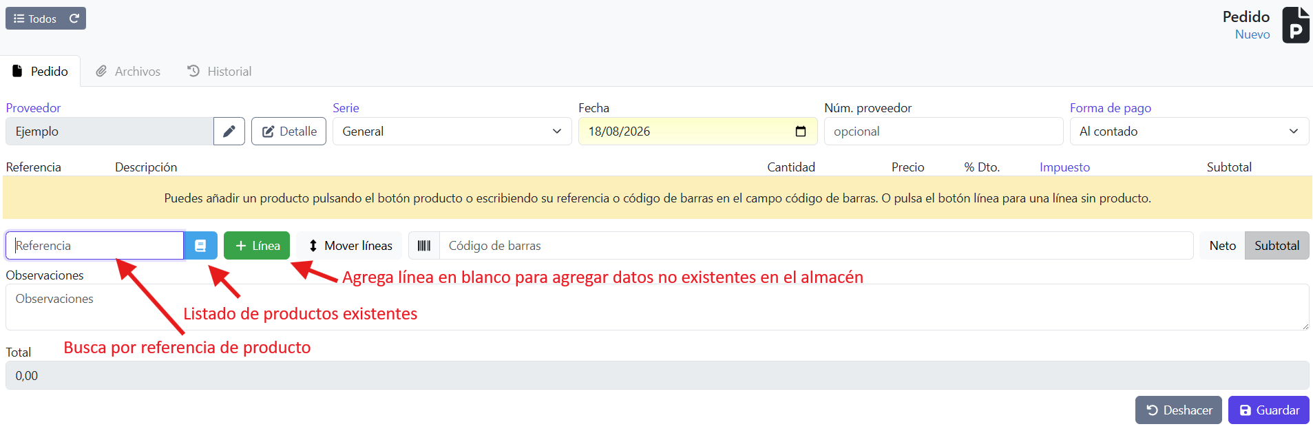 Nueva Linea Pedido