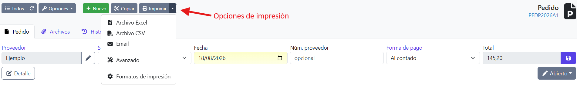 opciones imprimir factura