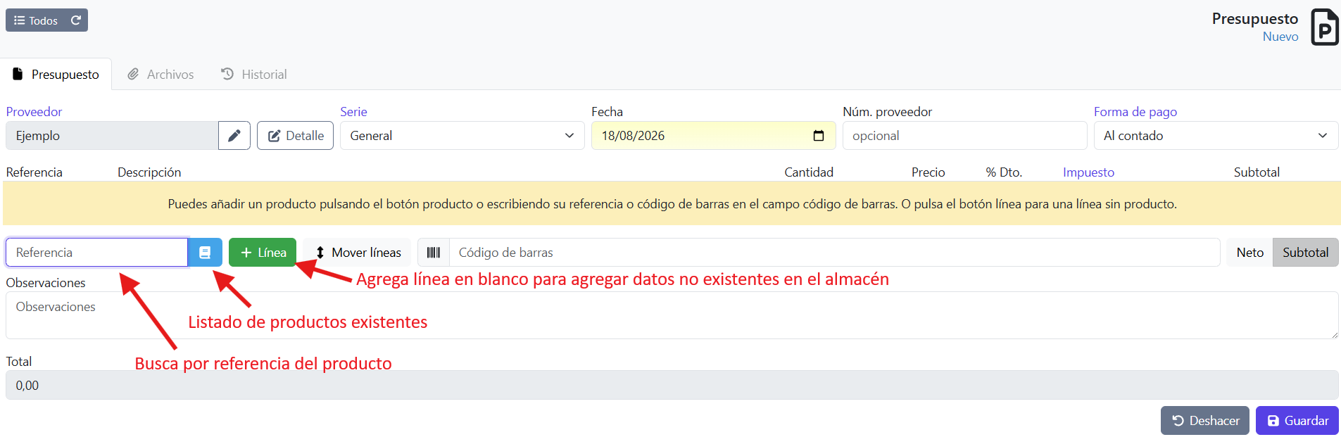 Nueva Linea presupuesto