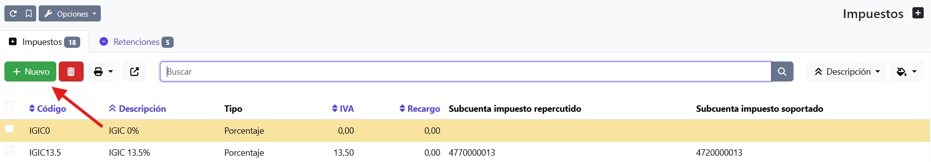 Crear impuesto/retenciones
