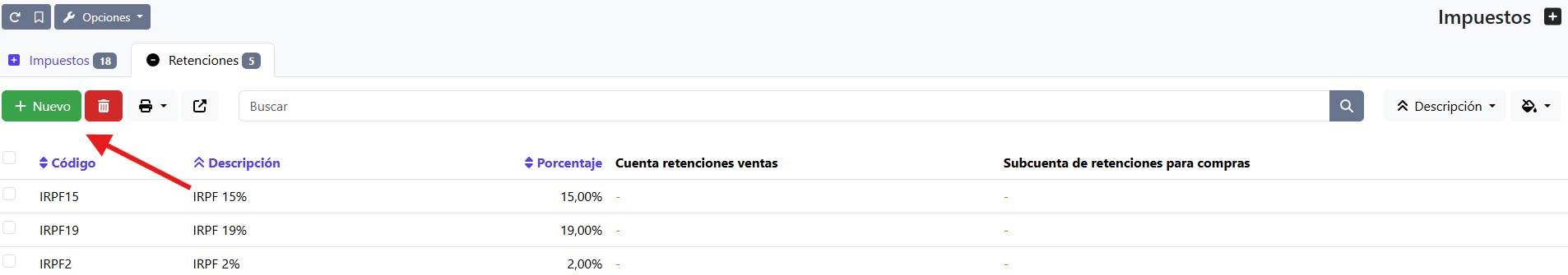 crear retencion irpf