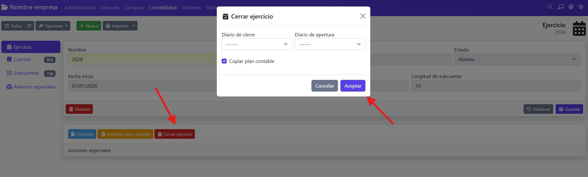 cerrar ejercicio