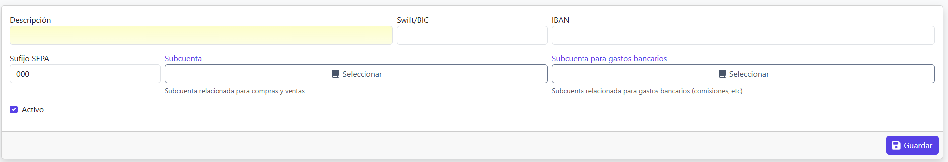 Nueva cuenta bancaria