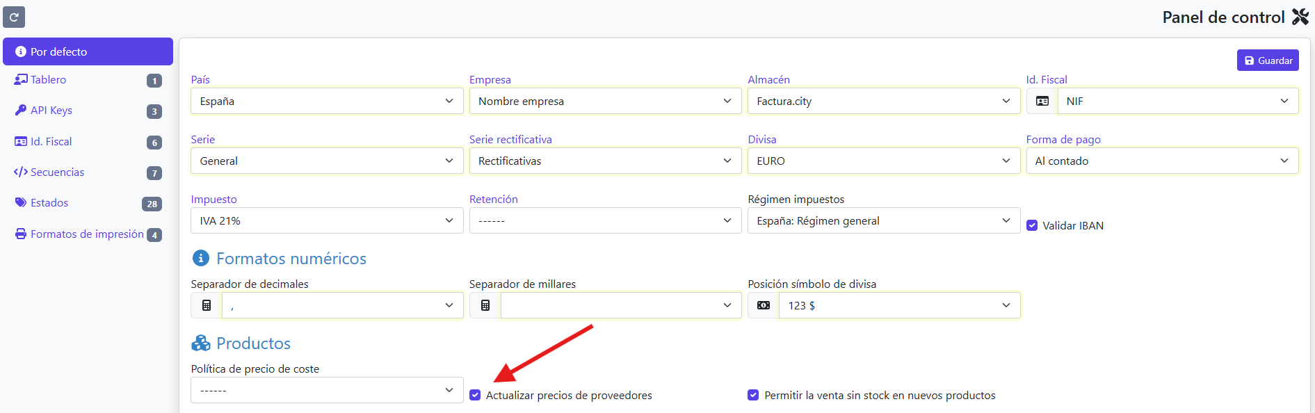 guardar precios proveedores