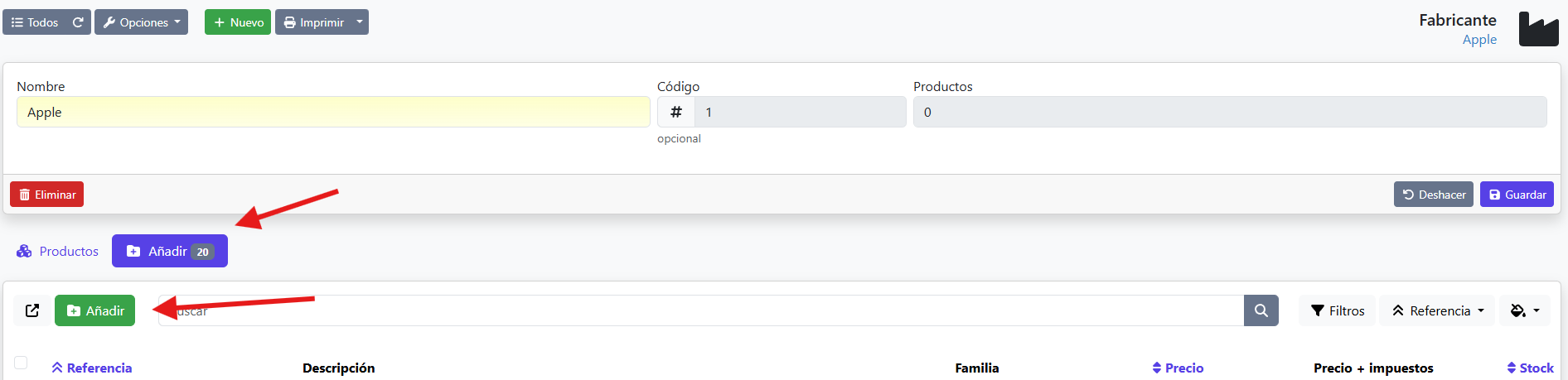 añadir productos