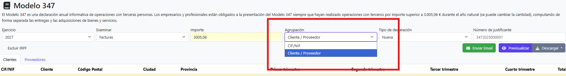 agrupar modelo 347 por cif/nif