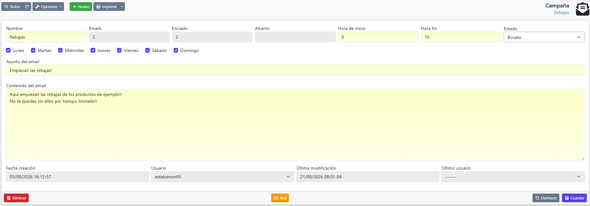 crear campaña de emails