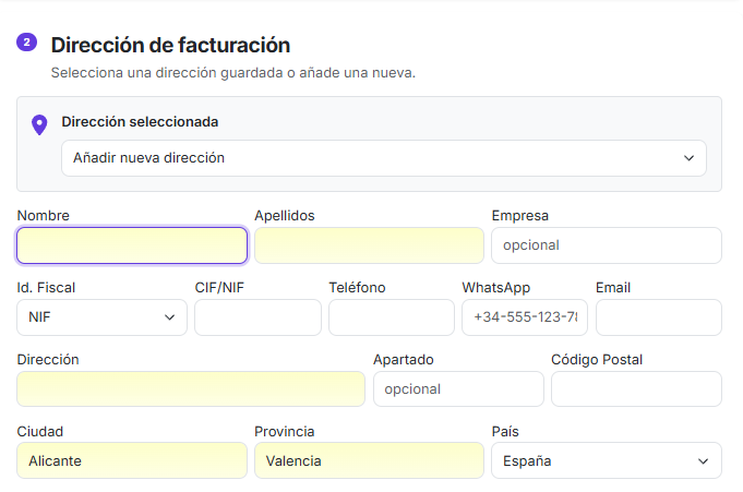 direccion de facturacion del espacio privado