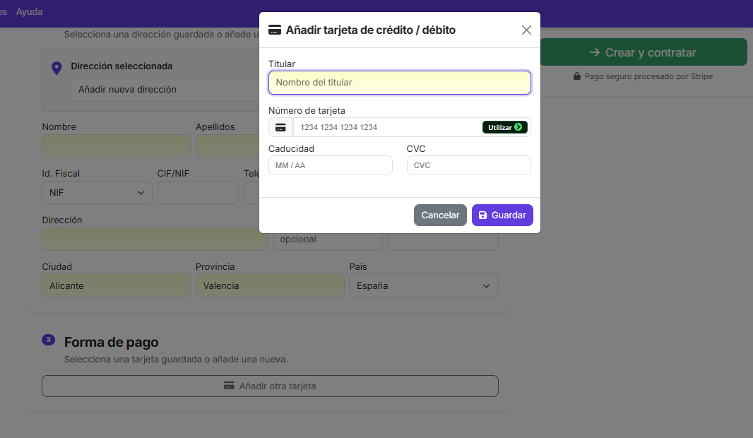 formas de pago del espacio privado