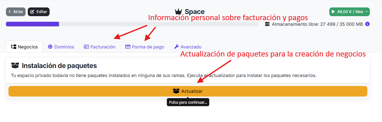 administrar espacio privado