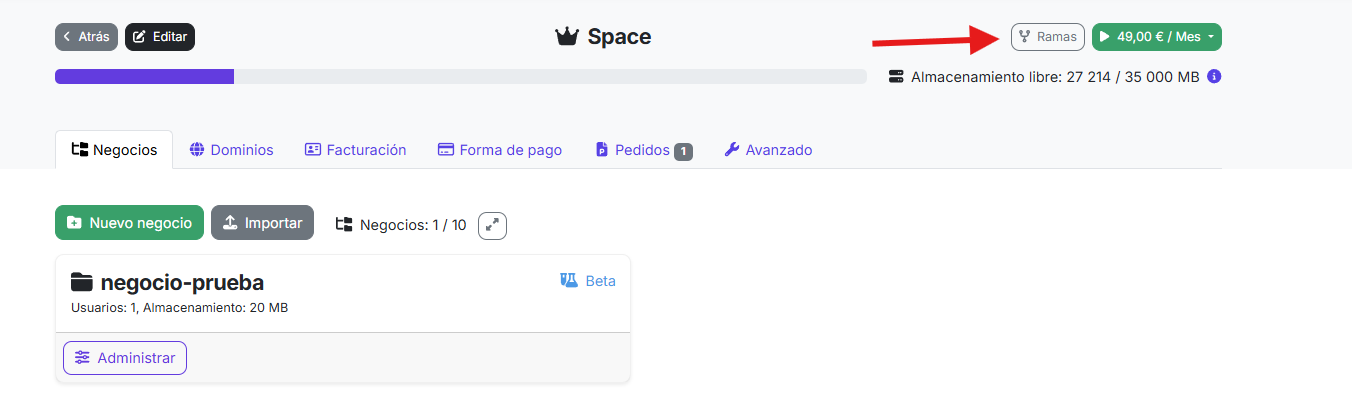 botón de ramas del espacio privado