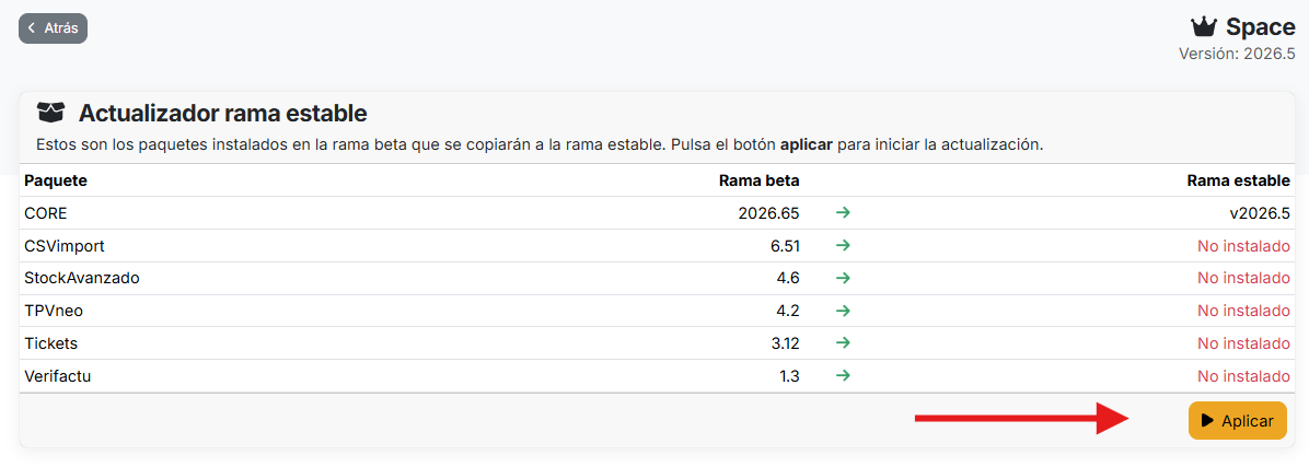 copiar rama beta en la rama estable