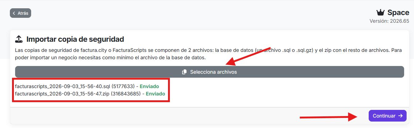 subir archivos de copia de seguridad
