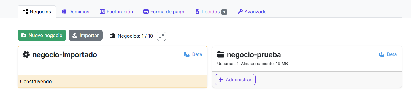 pantalla de procesando importación