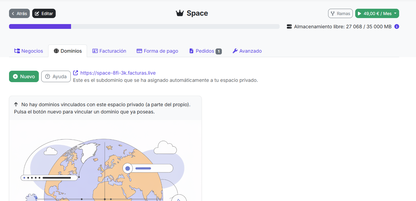añadir subdominio al espacio privado