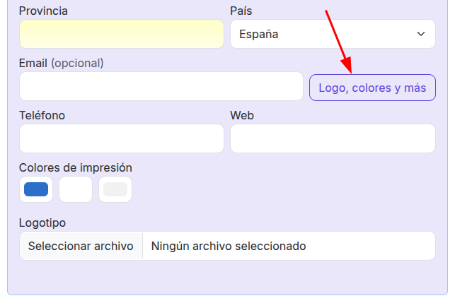 Opciones para añadir el logotipo y personalizar una factura
