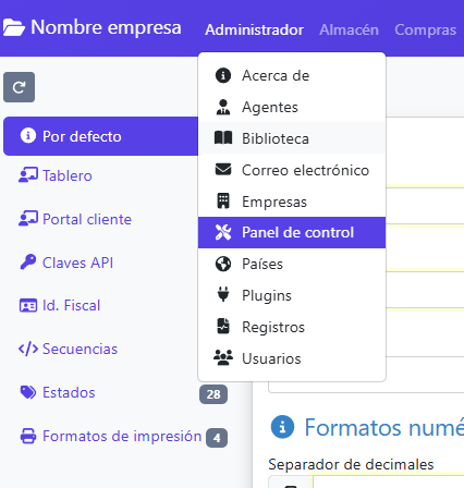 Panel de control