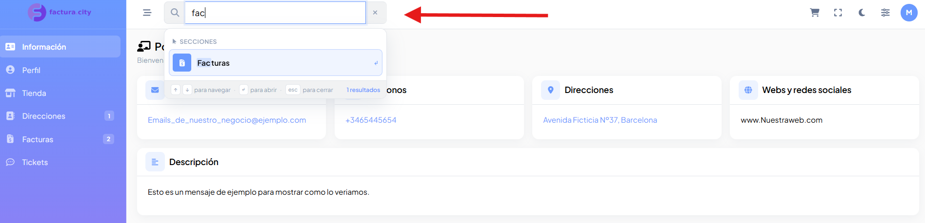 Resultados del buscador mostrando varias secciones a la vez