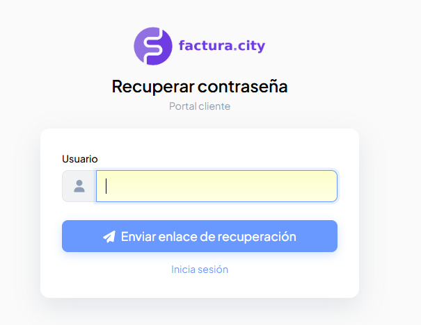 Formulario "olvidé mi contraseña", pidiendo el usuario