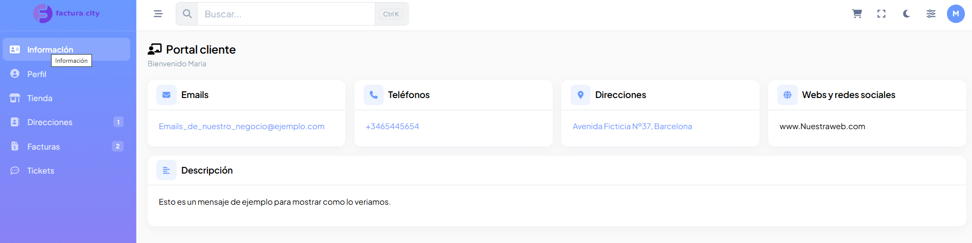 Pestaña Información del portal