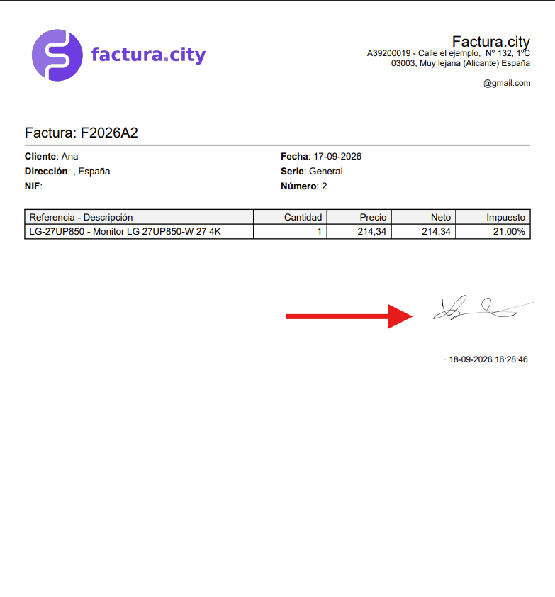 Documento ya firmado, con la imagen de la firma