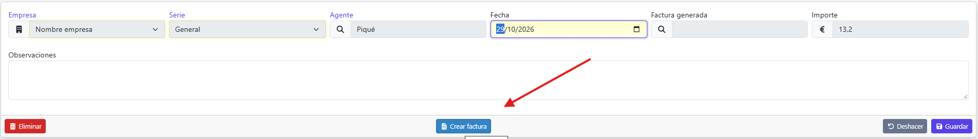 crear factura liquidacion