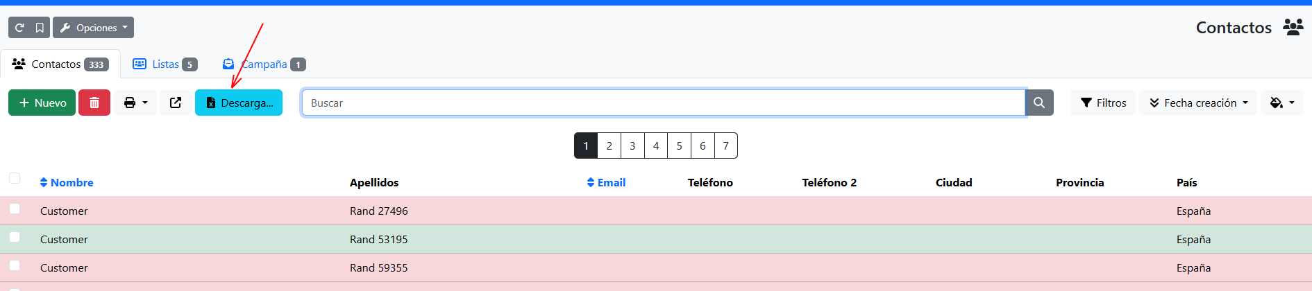 botón descargar en el listado de contactos